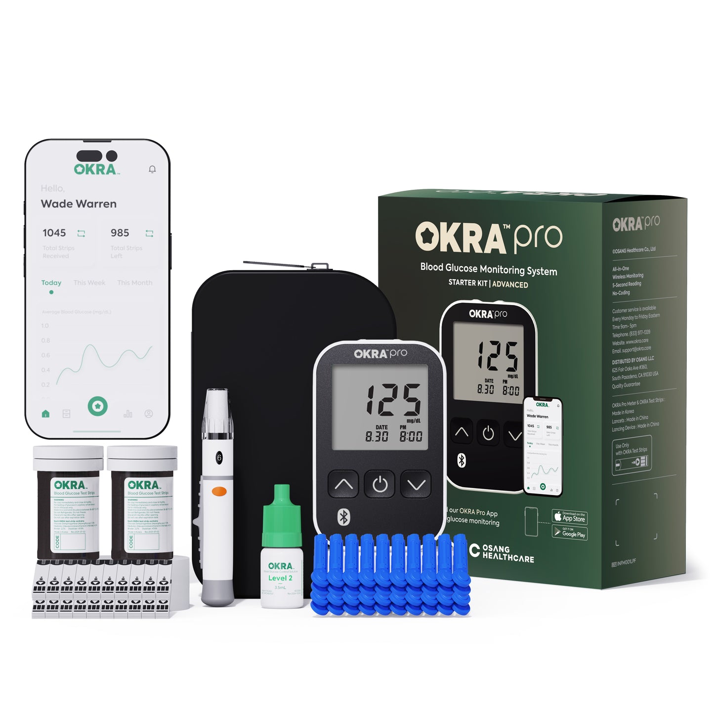 OKRA Pro Starter Kit 100 Test Strips & 100 Lancets