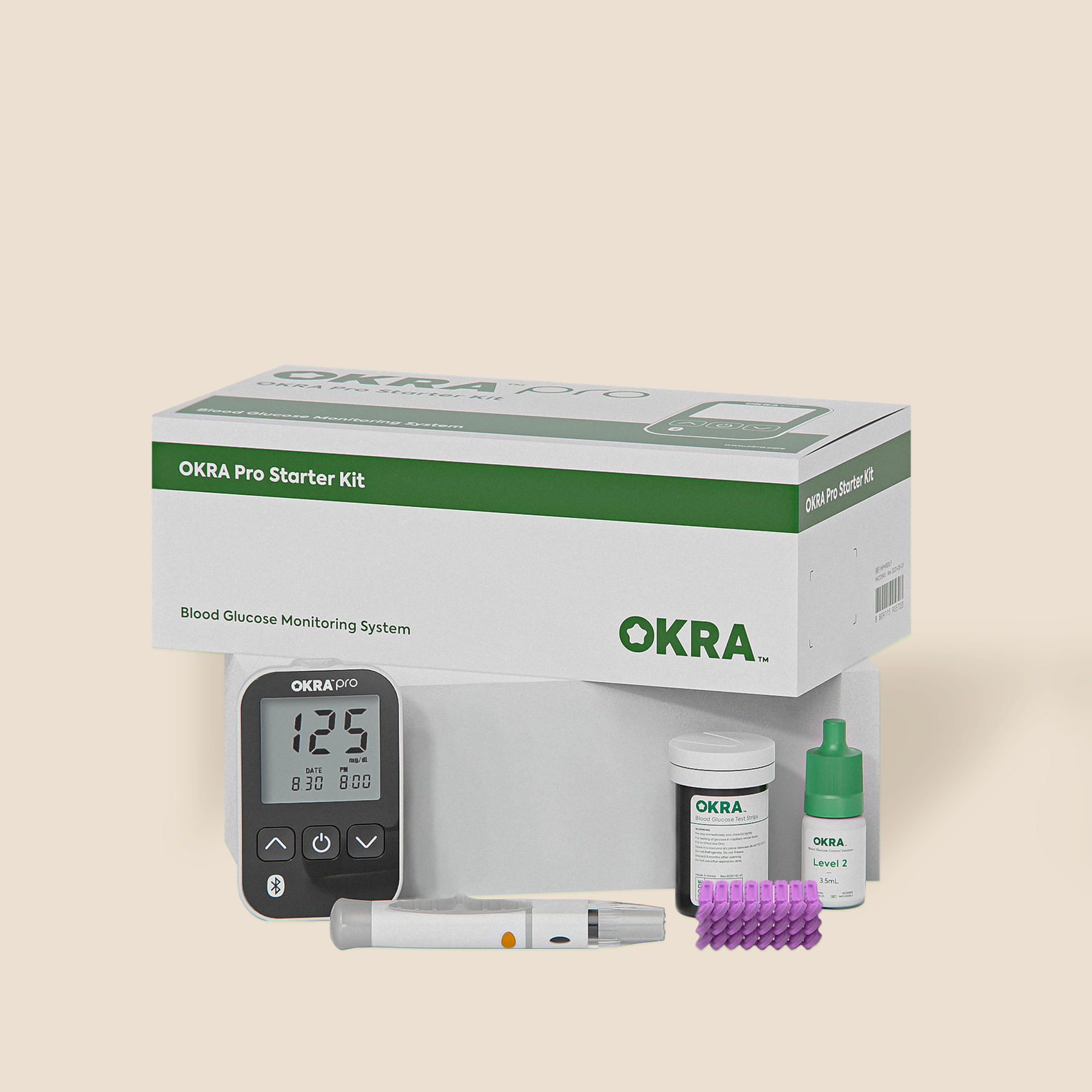 Blood Glucose Monitor Kit, Blood Sugar Test Kit with 100 Glucometer Strips,  100 Lancets-White 