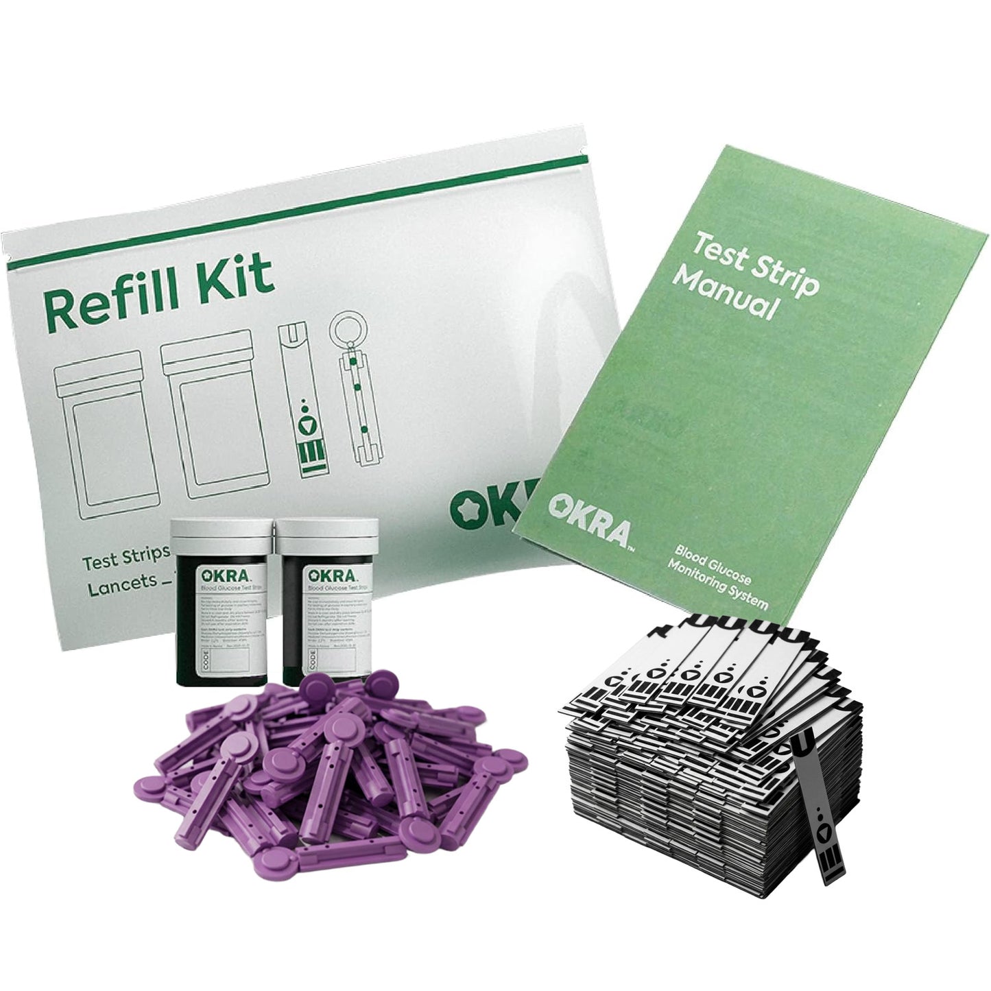 OKRA PRO Blood Glucose Monitoring Refill Kit for OKRA PRO Meter – Test Strips & 30G Lancets