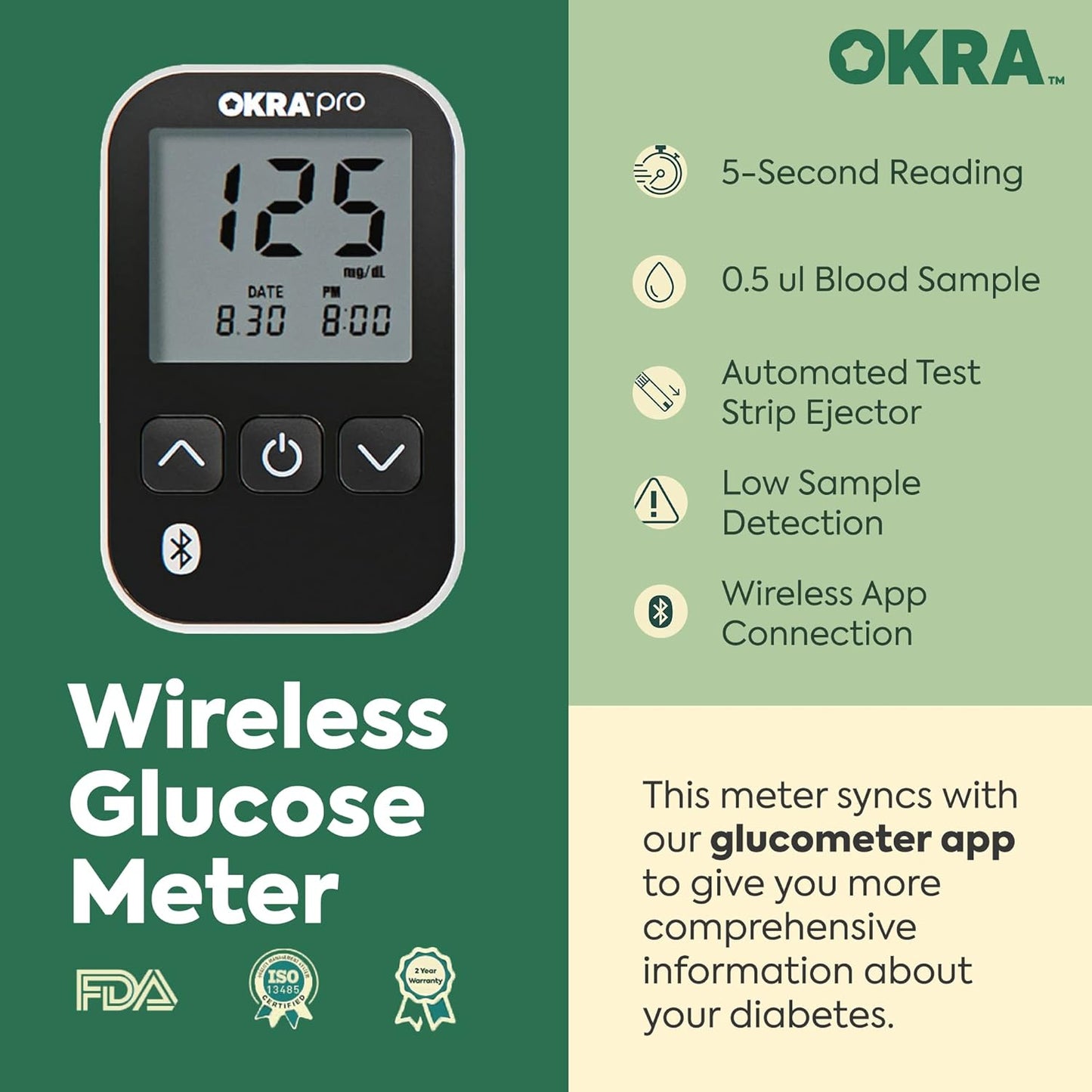 OKRA PRO Blood Glucose Monitoring Refill Kit for OKRA PRO Meter – Test Strips & 30G Lancets
